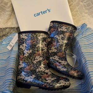 NWT/NIB Carter brand floral rain boots. Toddler size: 12.